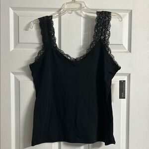 Black Lace Trim Tank Top